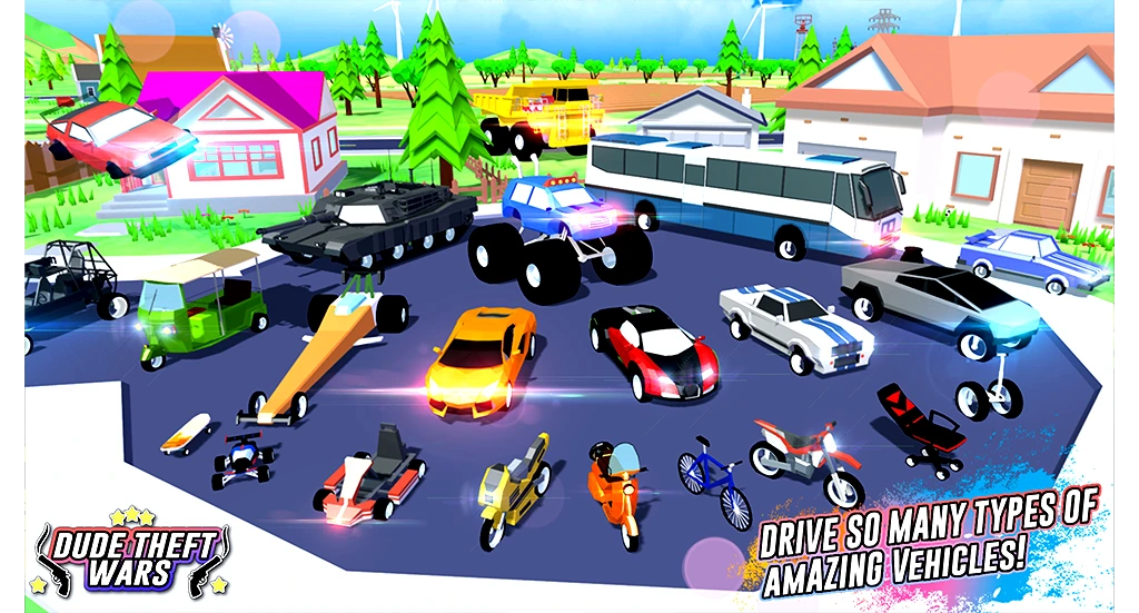 dude theft wars mod apk tons of vehicles